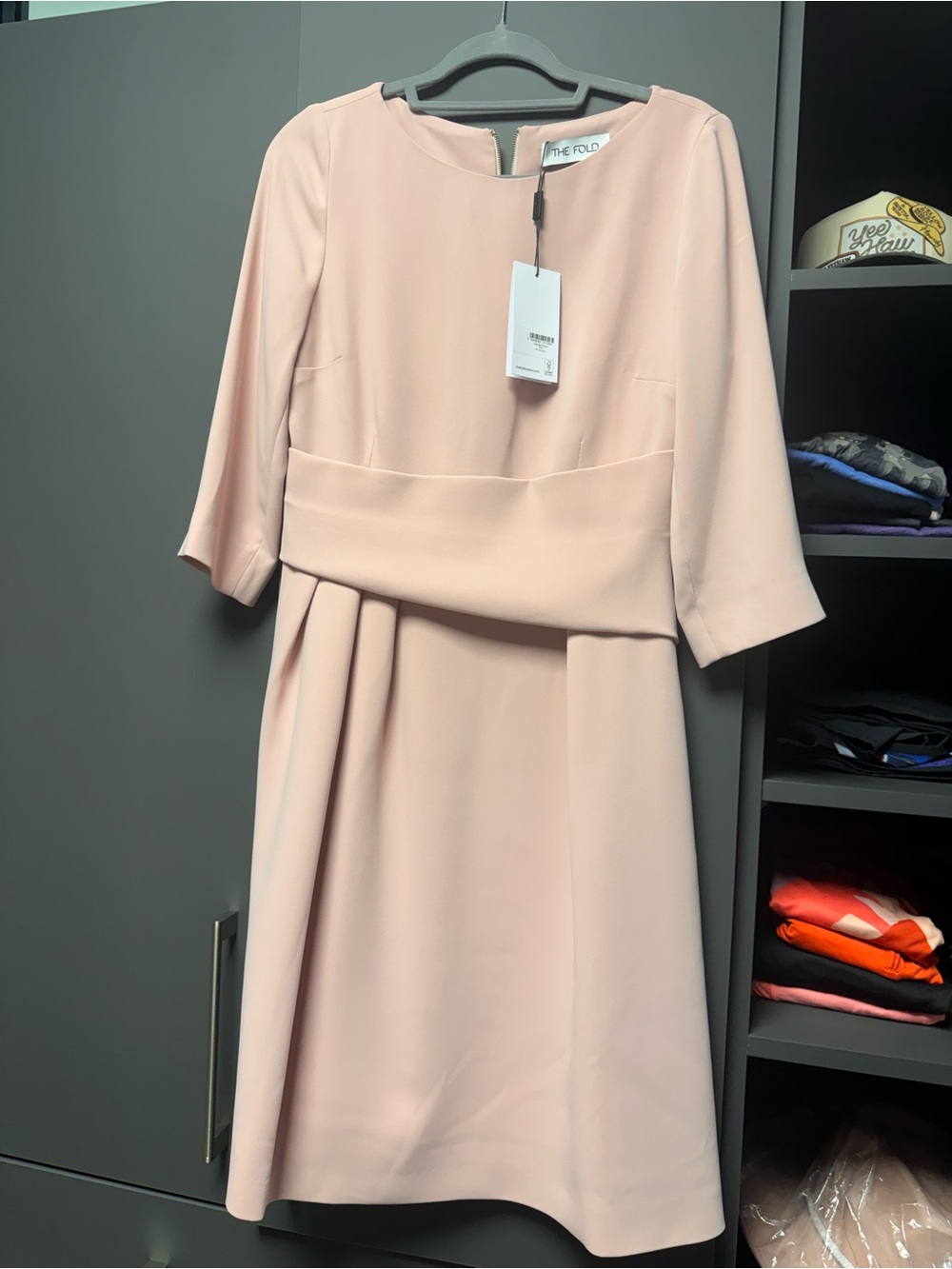The Fold Blush Midi Dress with Waistband Detail